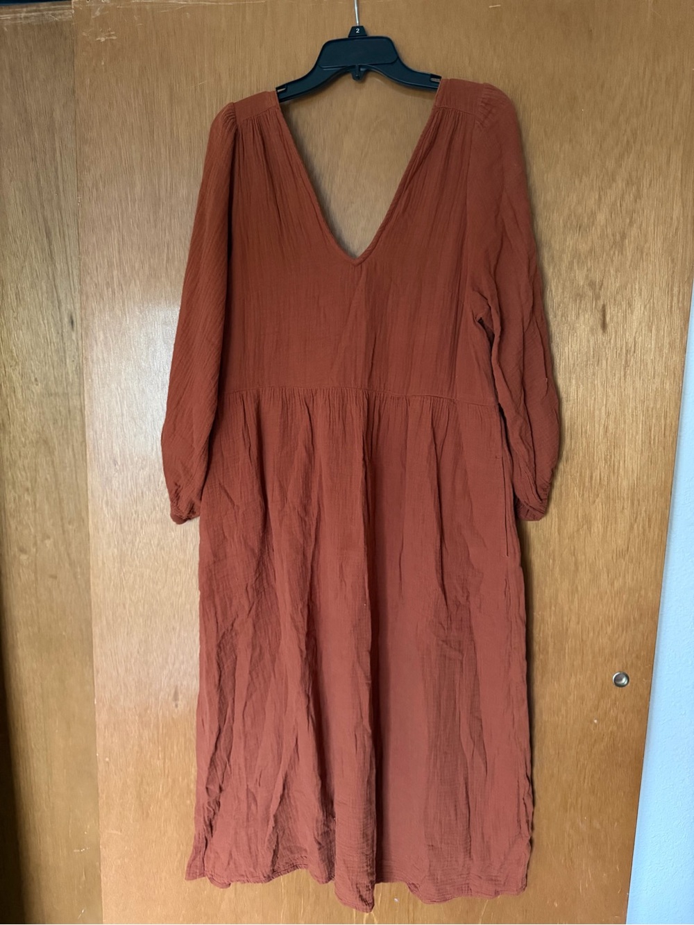 Madewell Rust V-Neck Balloon Sleeve Midi Dress
